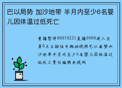 巴以局势 加沙地带 半月内至少6名婴儿因体温过低死亡