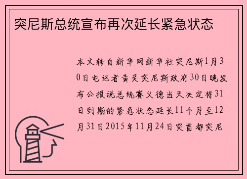 突尼斯总统宣布再次延长紧急状态
