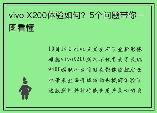 vivo X200体验如何？5个问题带你一图看懂