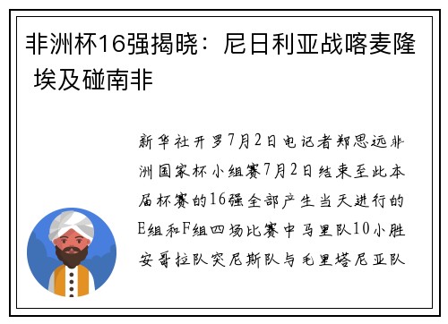 非洲杯16强揭晓：尼日利亚战喀麦隆 埃及碰南非